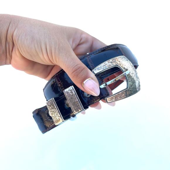 Rewards Belt Brown Alligator 44 Inch Extra Long Leather Hammered Sterling Silver - Picture 1 of 8
